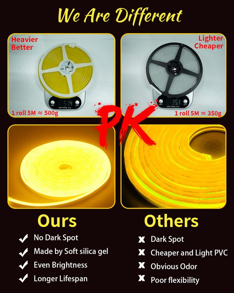 YM EBright YM E-Bright Red Led Neon Strip Light 12V Silicone Indoor Outdoor 16.4Ft 600SMD Waterproof Flexible for Signboard Bar Home TV Kitchen Bedroom Wedding Event Party Holiday Decoration (No Power Adapter) - Image 2